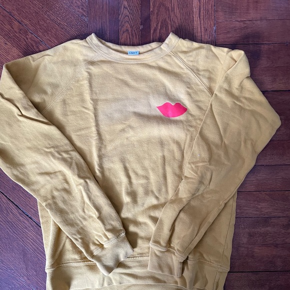 Clare V Mustard Marigold Yellow Sweatshirt with Red Lips - Picture 2 of 4
